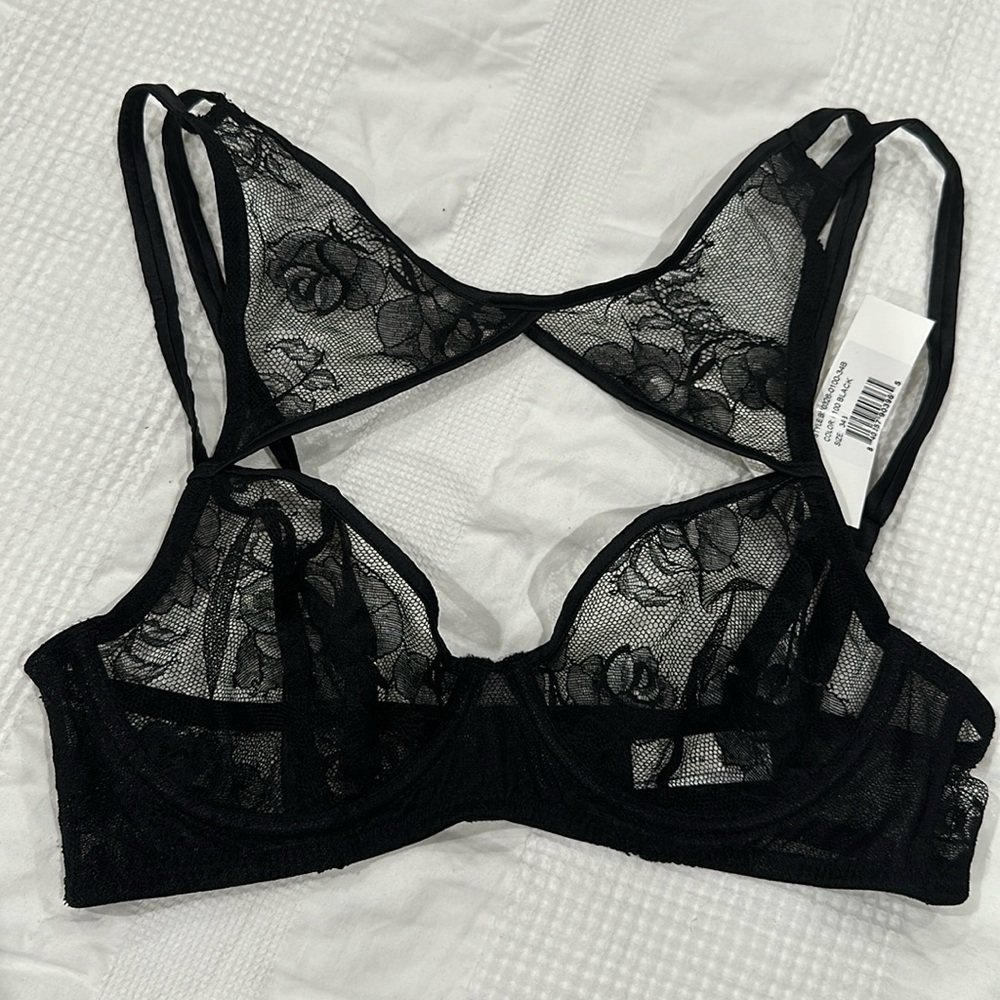 Fleur du Mal Sheer Black Floral Bra